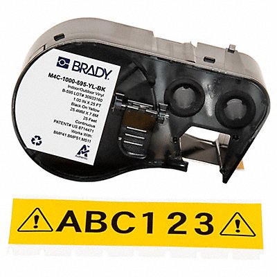 BRADY M4C1000595YLBK Precut Label Roll Cartridge Black/Yellow