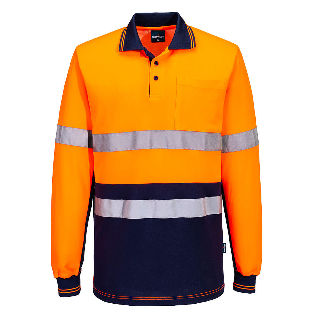 Portwest MP413 Hi-Vis Class D/N Cotton Comfort Contrast Polo Shirt L/S