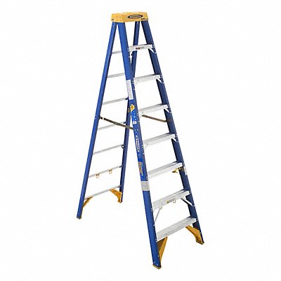 WERNER OBEL08 Stepladder Fiberglass 8 ft H 375 lb Cap