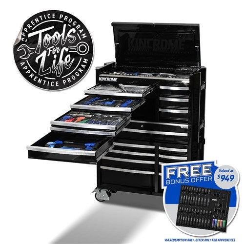 Kincrome P1822B CONTOUR® Workshop Tool Kit 332 Piece 17 Drawer (42") Black