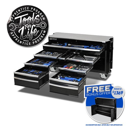 Kincrome P1825B CONTOUR® Trolley Tool Kit 454 Piece 12 Drawer (60") Black