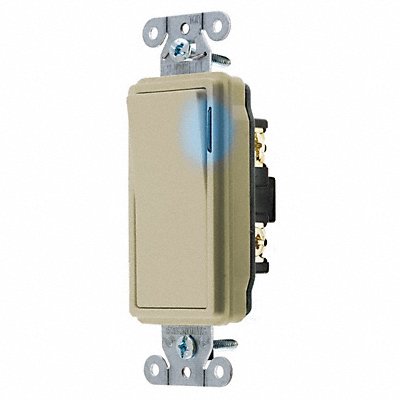 HUBBELL DS120IL Illuminated Wall Switch Ivory 20A Bk Side Single Pole
