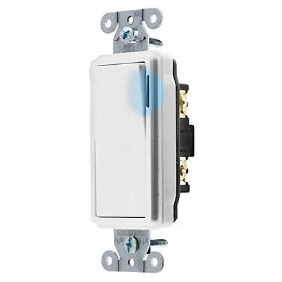 HUBBELL DS120ILW Illuminated Wall Switch Wht 20A Back Side Single Pole