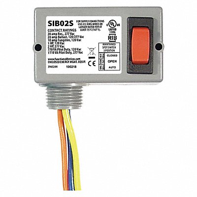 FUNCTIONAL DEVICES INC / RIB SIB02S PrewiredRockerSwitch NoLens/Lamp Red Off
