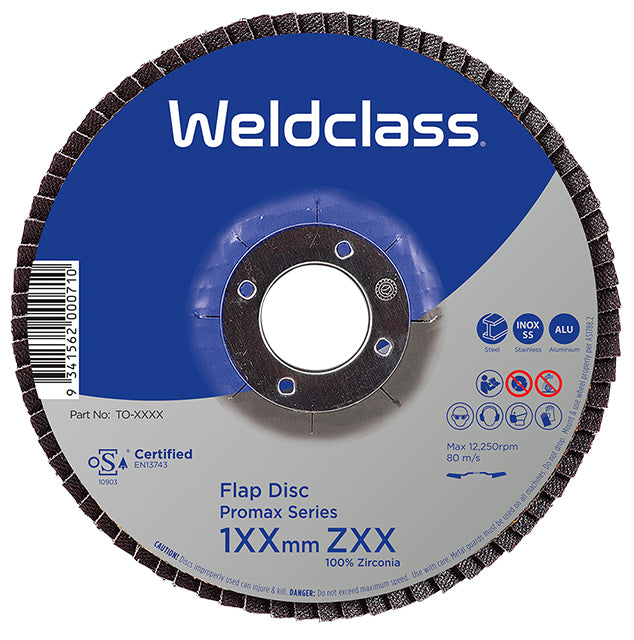 Weldclass TO-5018 Flap Disc PROMAX 115mm Z120 Grit (100% Zirconia)