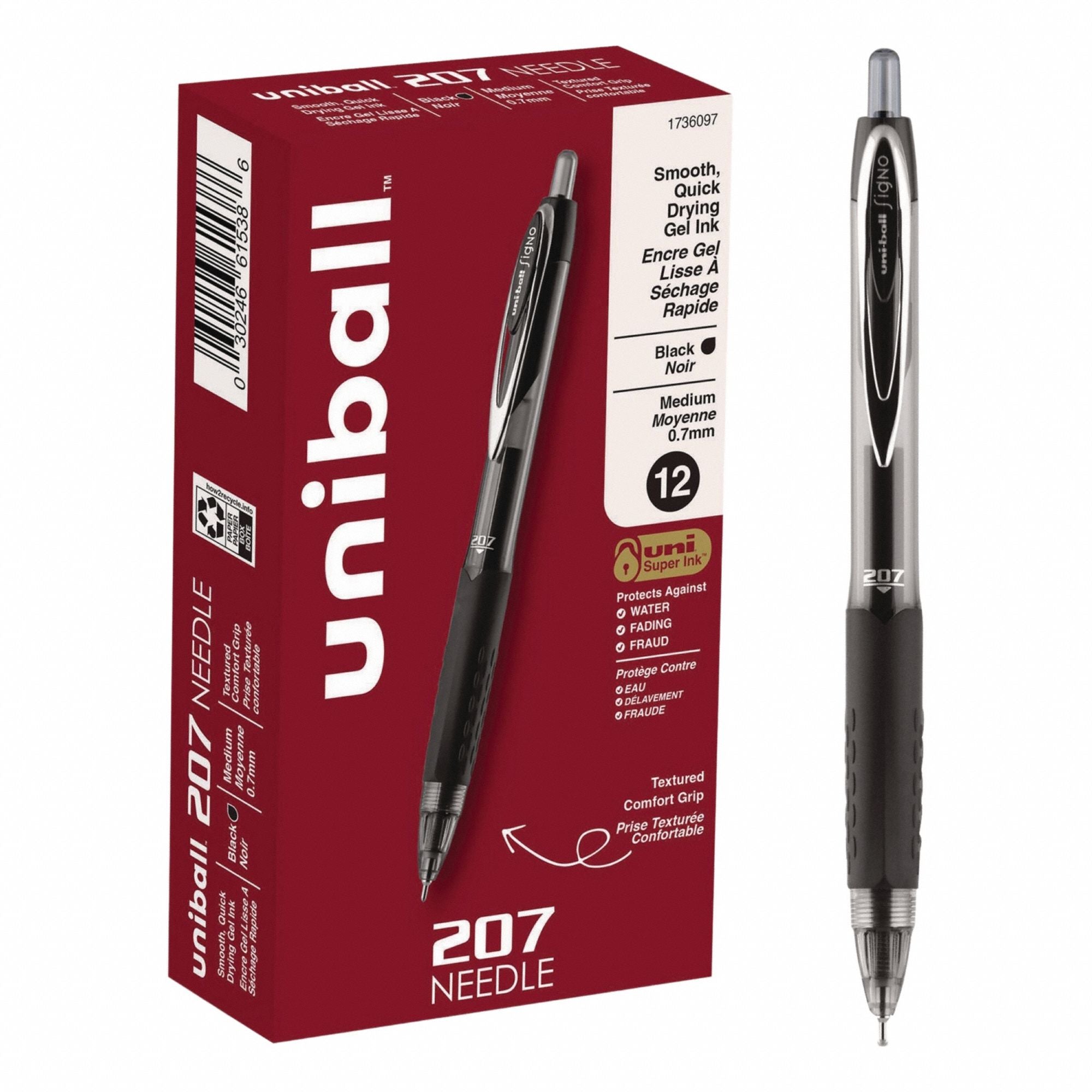 UNI-BALL 1736097 Gel Pen Retractable 0.7mm Black PK12