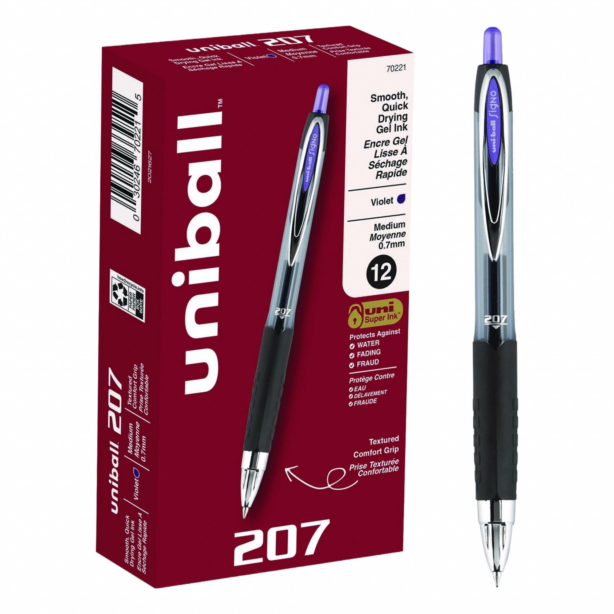 UNI-BALL 70221 Gel Pen Retractable 0.7mm Purple PK12