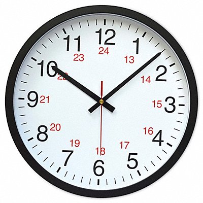 GRAINGER UNV10441 Round Wall Clock 24hr. Black 12.5