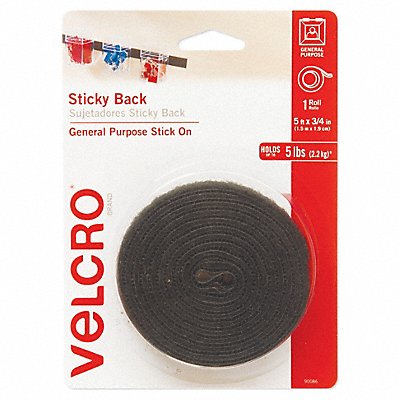 VELCRO BRAND 90086 Tape Sticky Back 3/4 x 5 ft Black