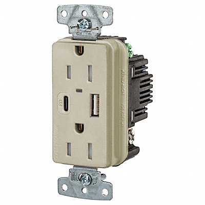 HUBBELL USB15ACPDI USB Receptacle Ivory 1/2 hp