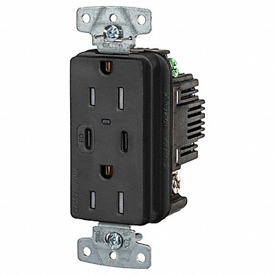 HUBBELL USB15CPDBK USB Receptacle Black 1/2 hp