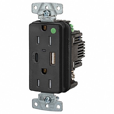 HUBBELL USB8200ACPDBK USB Receptacle Black 1/2 hp
