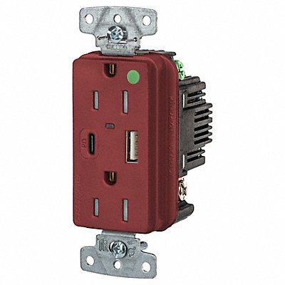 HUBBELL USB8200ACPDR USB Receptacle Red 1/2 hp