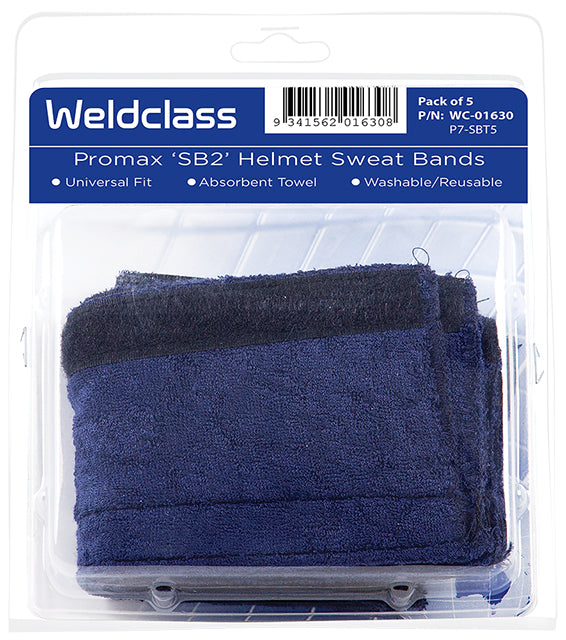 Weldclass WC-01630 Sweatband PROMAX SB2 Towelling With Hook & Loop (Universal Suits Most Helmets) Pk5