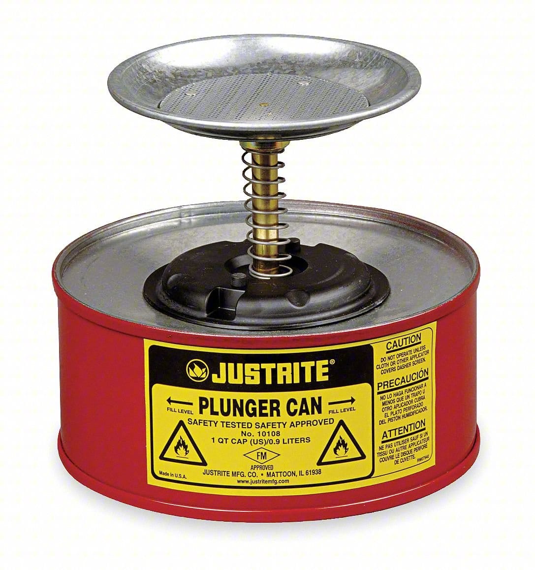 Grainger USA Bench and Plunger Cans JUSTRITE 10108 Plunger Can 1 qt.Galvanised Steel Red