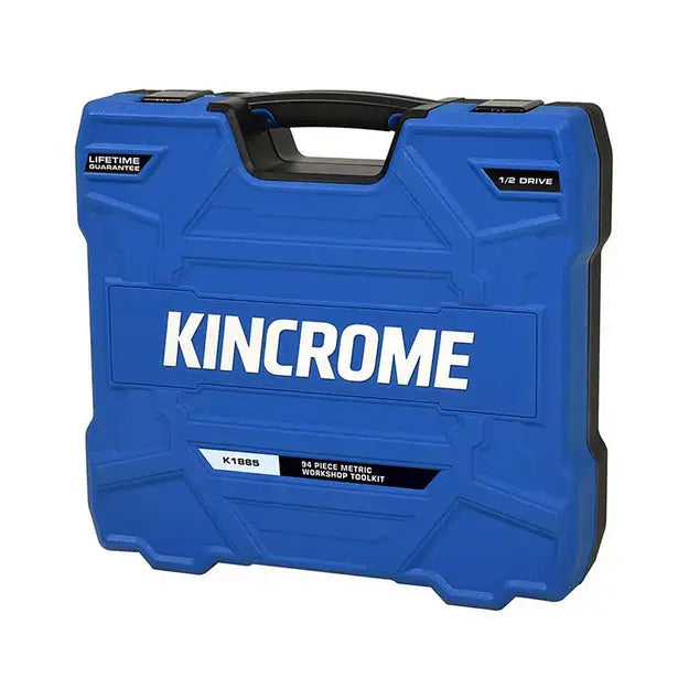 Blue Kincrome toolbox with branding on a white background