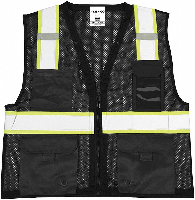 KISHIGO B1004X5X Safety Vest Zipper Black 4XL/5XL